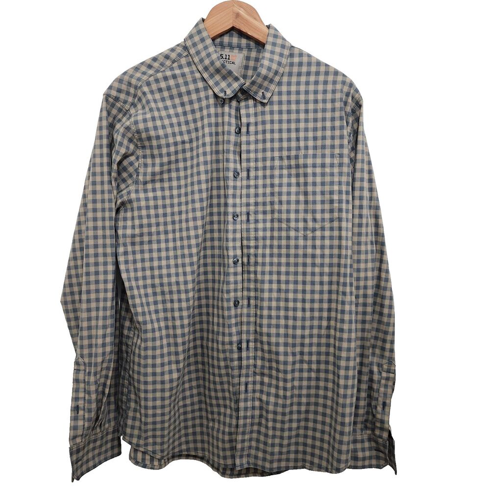 5.11 Tactical Covert Flex Shirt Long Sleeve Snap Plaid Blue Beige Mens Large L - Picture 2 of 16